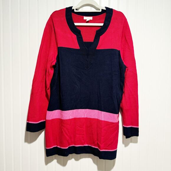 Charter Club Sweaters - Charter Club Cotton Tunic Sweater Red Pink Navy Blue Colorblock Plus Size 2X
